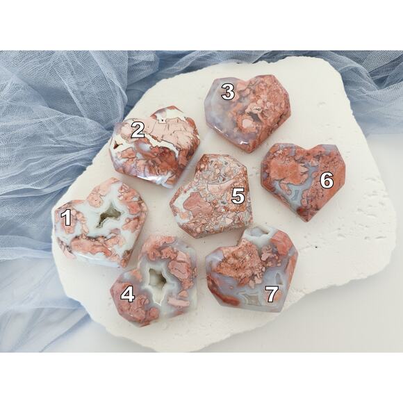 Pink Petal Agate Heart Crystal Carving Healing Crystal Druzy - Picture 10 of 10